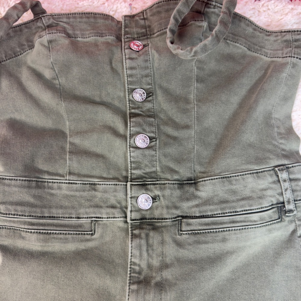 PAIGE Womens 26 Olive Green Denim Jumpsuit Sleeveless Wide Leg Utility Boho - Picture 10 of 14
